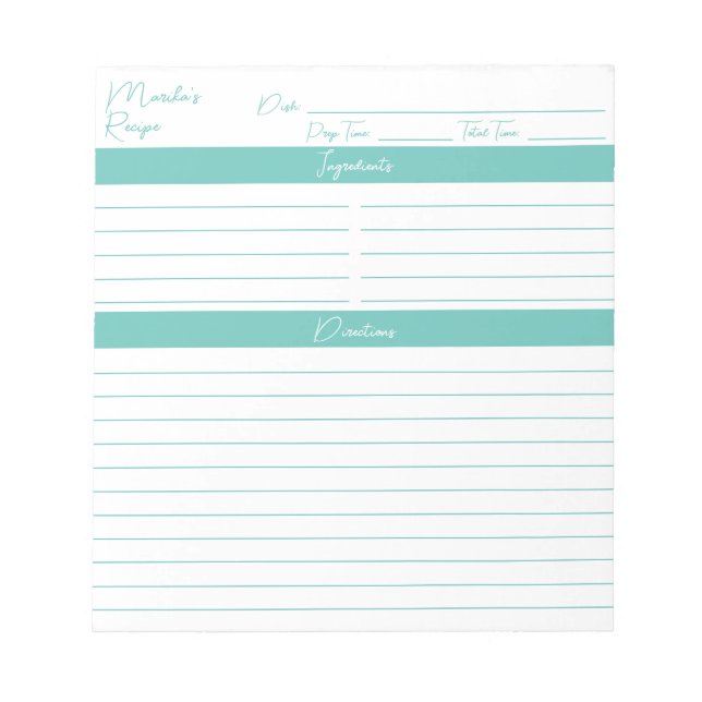 Bloco De Notas Receita Personalizada Aqua Elegante de Script Mode (Frente)