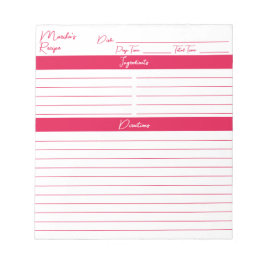 Bloco De Notas Receita Personalizada Vermelha de Cereja de Script