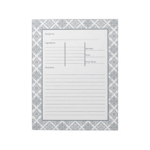 Bloco De Notas Receitas Azulejos espanholas Cinzas mediterrânica