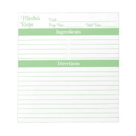 Bloco De Notas Receitas em Script Elegante Verde Sage