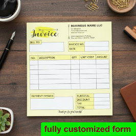Bloco De Notas Recibo de fatura personalizado, nome de pequena em