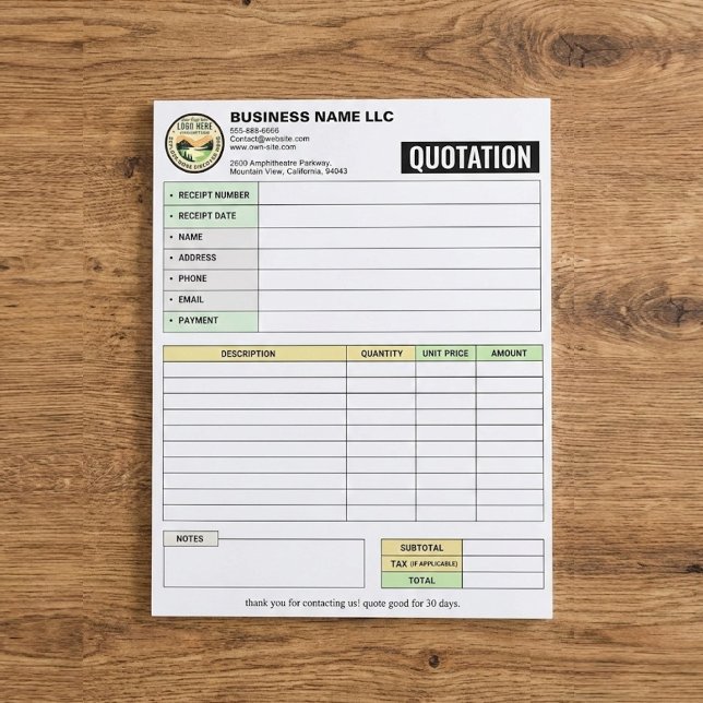 Bloco De Notas Recibo de Nota Fiscal / Pedido de Venda | Cotação  (Payment Receipt invoice book quote template for clients)
