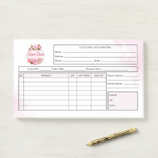 Bloco De Notas Recibo Fatura da Padaria Sweet Treats