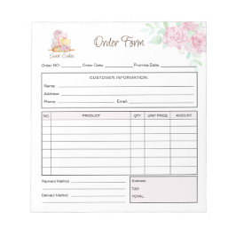 Bloco De Notas Recibo Fatura de Pedido de Padaria Sweet Cakes