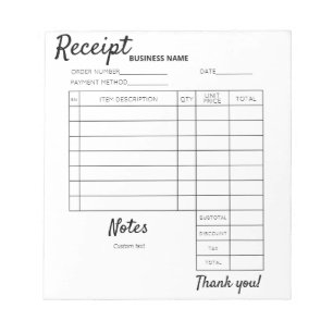 Bloco De Notas Recibos personalizados profissionais para negócios