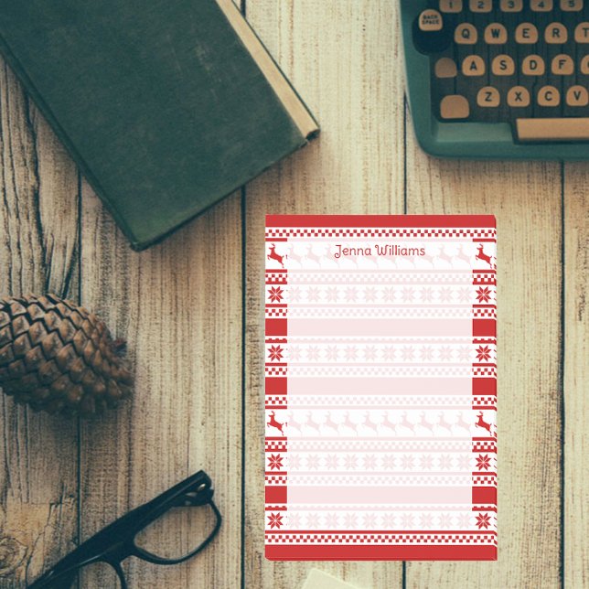 Bloco De Notas Red and White Nordic Reindeer Impressão Personaliz (Criador carregado)