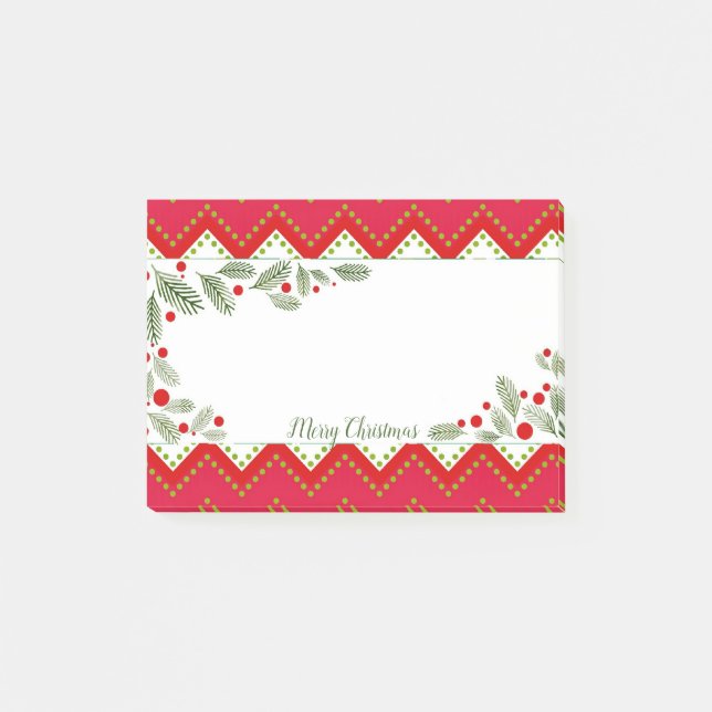 Bloco De Notas Red Chevron Holiday Greenery Feliz Natal (Frente)