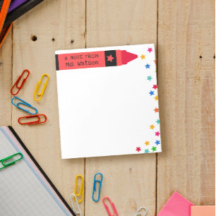 Bloco De Notas Red Crayon e Stars Nota Colorida Do Professor