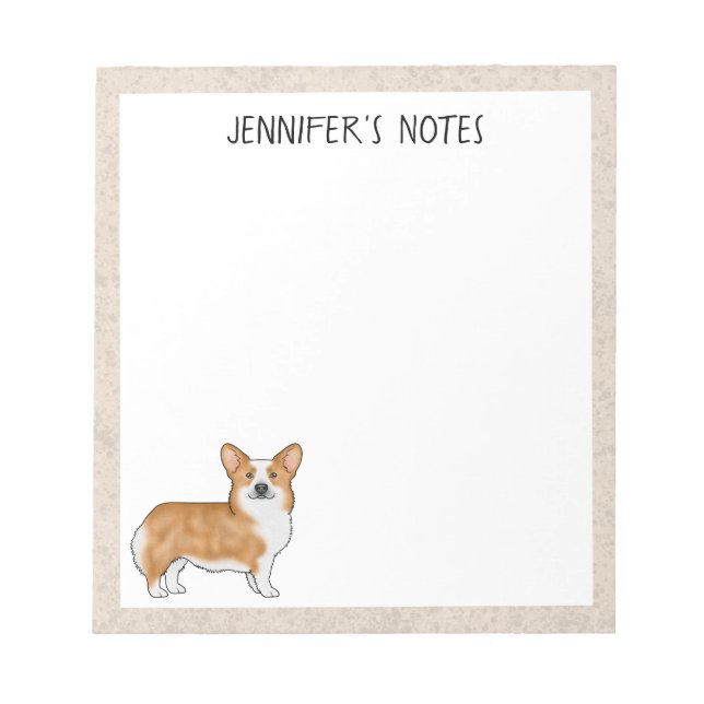 Bloco De Notas Red Pembroke Welsh Corgi Dog Com Texto Personaliza (Frente)