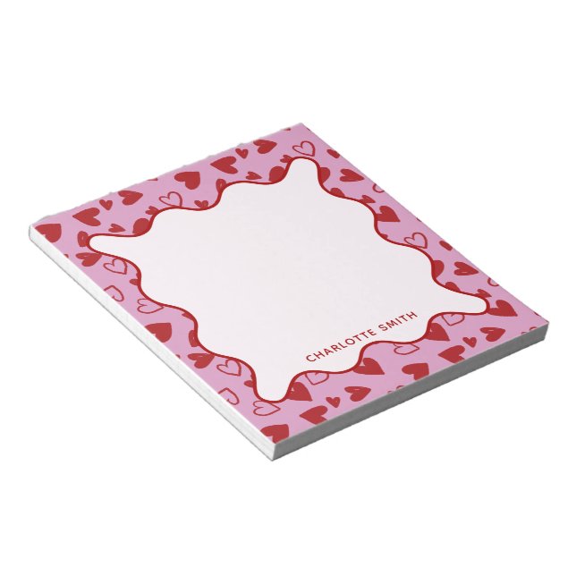 Bloco De Notas Red Pink Hearts Pattern Valentine Gift Notepad (Inclinado)