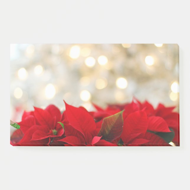 Bloco De Notas Red Poinsettias com Ouro Bokeh Natal (Frente)