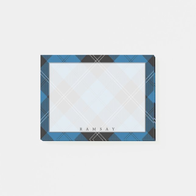 Bloco De Notas Regal Scottish Clan Ramsay Blue e Black Tartan (Frente)