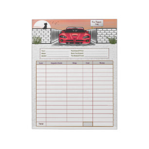 Bloco De Notas Registro de Reparos do Carro
