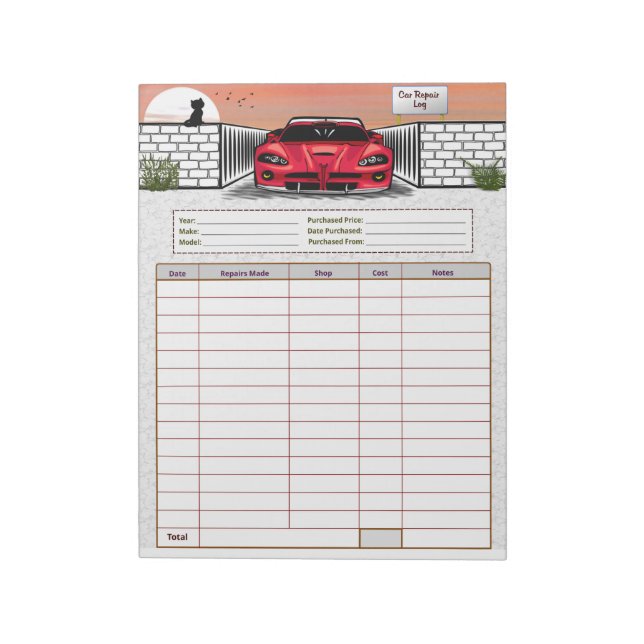 Bloco De Notas Registro de Reparos do Carro (Invertido)