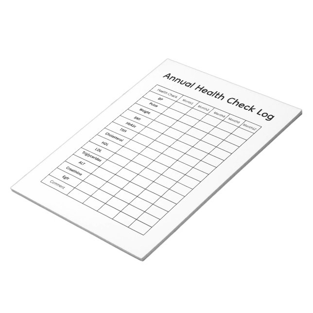 Bloco De Notas Registro de Verificação Anual de Saúde (Inclinado)