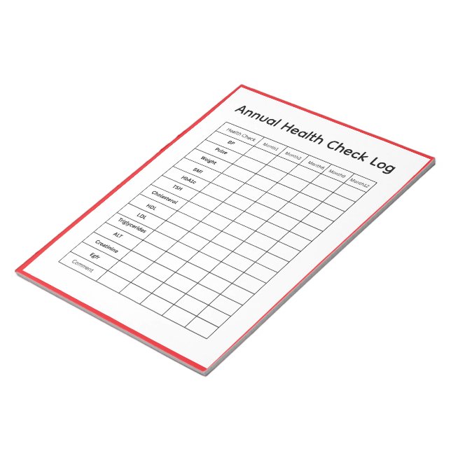 Bloco De Notas Registro de Verificação Anual de Saúde (Inclinado)