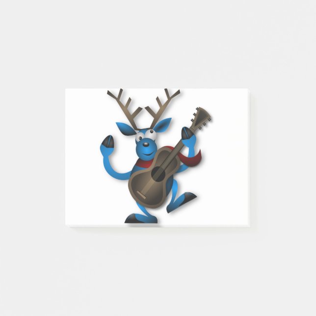 Bloco De Notas Reindeer Dancing Guitar Instrument Christmas Noel. (Frente)