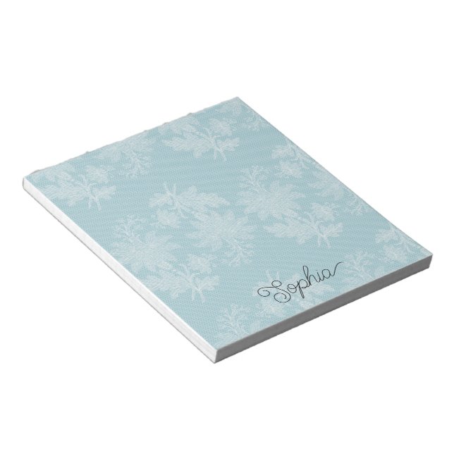 Bloco De Notas Renda Falsa Floral Branco Azul Claro Bonito   (Inclinado)