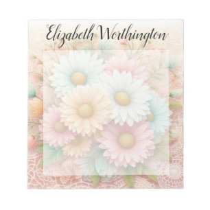 Bloco De Notas Renda monograma floral margaridas rosa branco azul