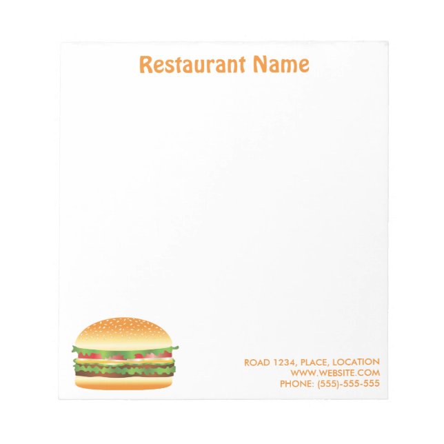 Bloco De Notas Restaurante Personalizado de Hambúrguer (Frente)