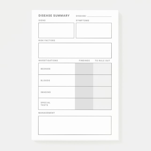 Bloco De Notas Resumo da Doença Estudante com Enfermagem Médica (Frente)