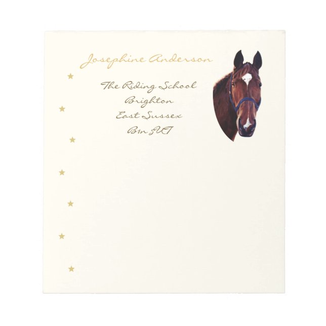 Bloco De Notas Retrato de Chestnut Horse com Estrela Branca (Frente)