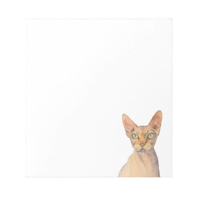 Bloco De Notas Retrato em Aquarela de Gato Sphynx (Frente)