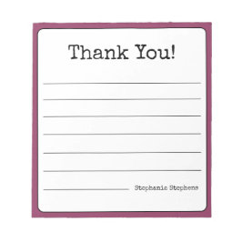 Bloco De Notas Retro Cor de Vinho Obrigado Seu Nome Lined