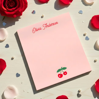 Bloco De Notas Retro Red Cherry Valentines Day Personalized Name