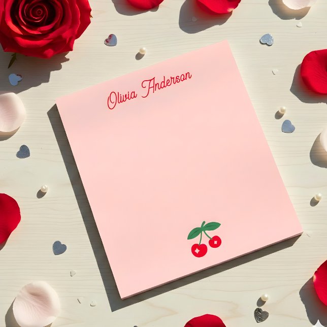 Bloco De Notas Retro Red Cherry Valentines Day Personalized Name (Criador carregado)