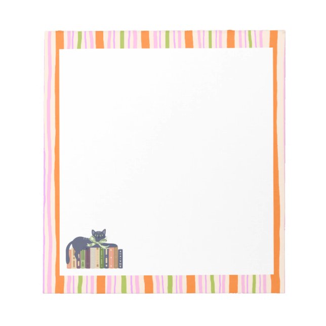 Bloco De Notas Retro Stripes Book Lover & Cat (Frente)