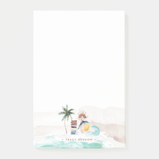 Bloco De Notas Retro Verão Boho Surf | Personalizado Monograma (Frente)