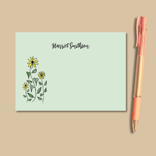 Bloco De Notas Retro Wildflowers Personalized Sage Botanical (On these relaxing Post-It notes, wildflower doodle art appears on a soft sage green background.)