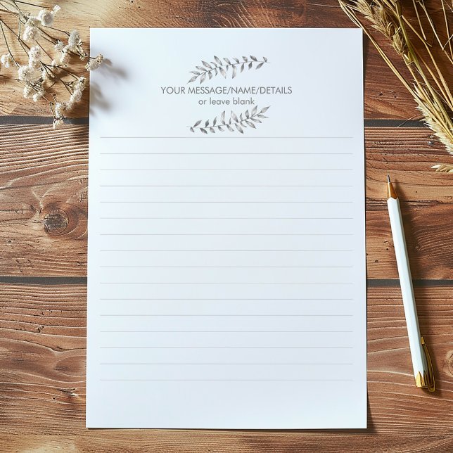 Bloco de notas revestido por planta lápis (Pretty leaves and plant lined notepad Pencil sketched, plant lined notepad.)