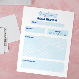 Bloco De Notas Revisão do Livro Branco e Azul Minimalista Simples