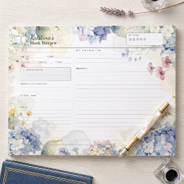 Bloco De Notas Revisão do Livro Floral de Aquarela de Hortênsia A