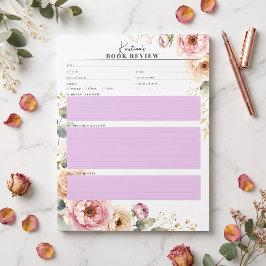 Bloco De Notas Revisão do Livro Floral de Aquarela Rosa Blush Lei