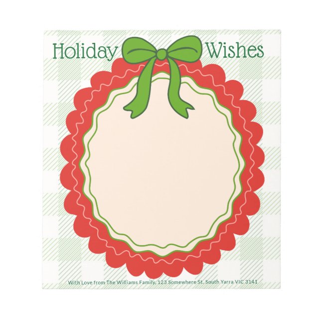 Bloco De Notas Ribbon & Frills Holiday Message Personalized (Frente)