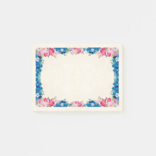 Bloco De Notas Rico de Quadro de Flor Rosa e Azul