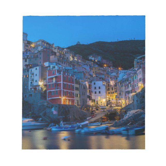 Bloco De Notas Riomaggiore à noite Cinque Terre Liguria Itália (Frente)