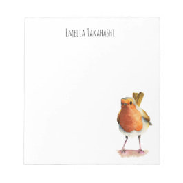 Bloco De Notas Robin Bird Watercolor Painting com Nome