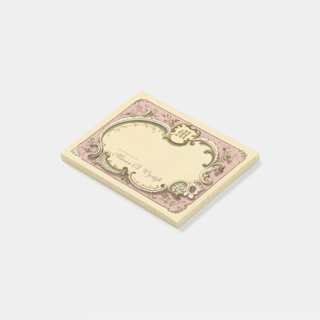 Bloco De Notas Rococo Elegante Francês Quadro Dourado Rosa (Inclinado)