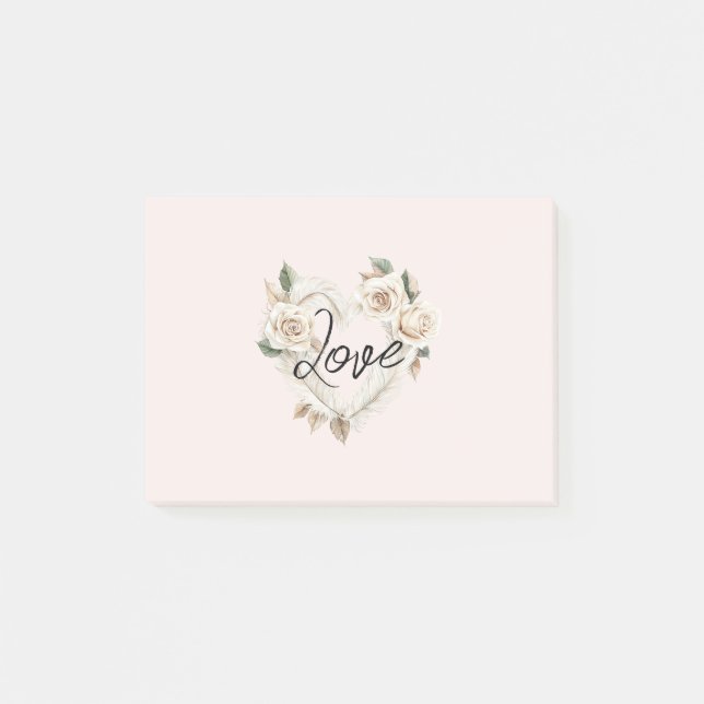 Bloco De Notas Romantic Blush Roses Feathers Heart Love (Frente)