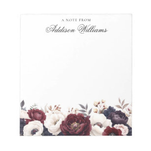 Bloco De Notas Romântica Borgonha Floral Personalizada