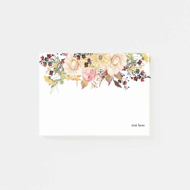 Bloco De Notas Romântico, Aquarela, Flor primavera floral (Frente)