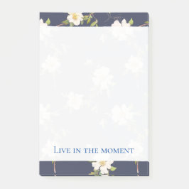 Bloco De Notas Romântico Azul Marinho Branco Floral 