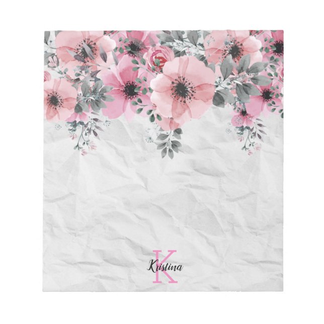 Bloco De Notas Romântico Elegante Antiquado Floral Personalizado (Frente)