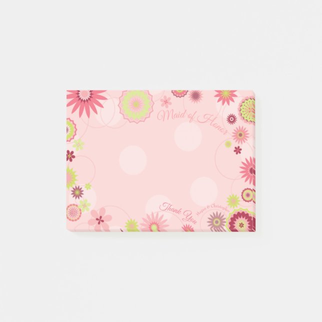 Bloco De Notas Rosa Bonito Floral de Verão Personalizado (Frente)