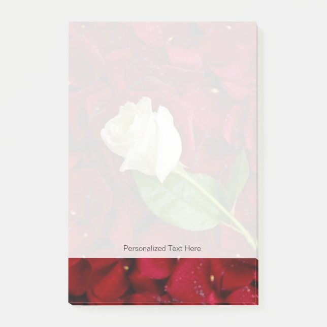 Bloco De Notas Rosa branco nas pétalas vermelhas (Frente)