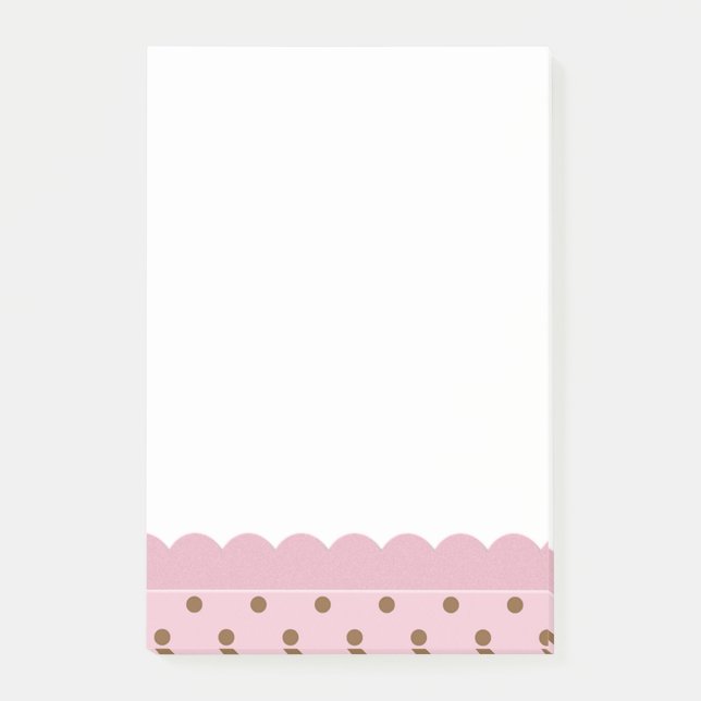 Bloco De Notas Rosa com Bolinhas castanhas (Frente)